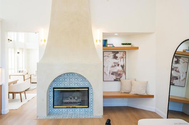 Fireplace, Interior, Recessed Lighting, Wood Texture Flooring