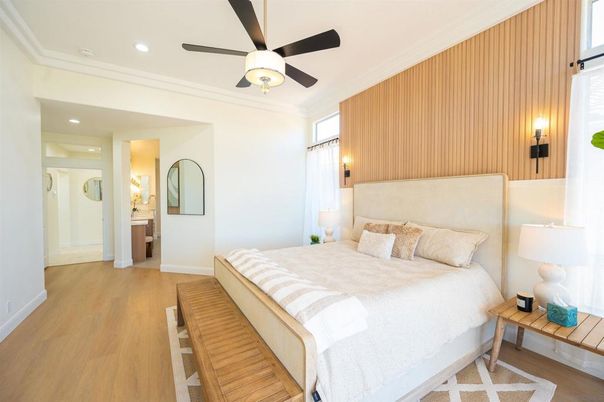 Bedroom, Interior, Recessed Lighting, Wood Texture Flooring