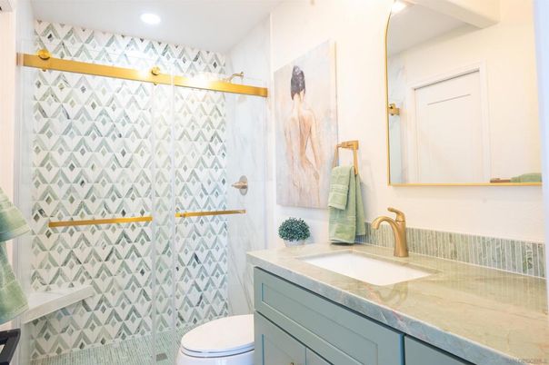 Bathroom, Glass Shower, Interior, Recessed Lighting