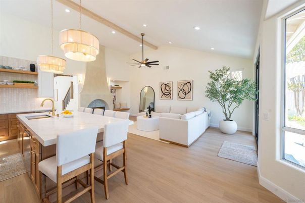 Dining room, Interior, Kitchen, Living room, Pendant Lights, Recessed Lighting, Wood Texture Flooring