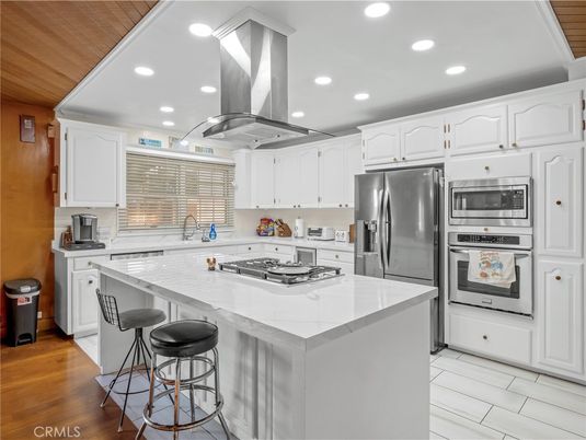 Interior, Kitchen, Recessed Lighting, Stainless Steel Appliances, Wooden Ceilings, Wood Texture Flooring