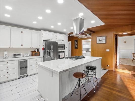 Interior, Kitchen, Recessed Lighting, Stainless Steel Appliances, Wooden Ceilings, Wood Texture Flooring