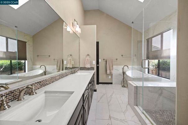 Bathroom, Dual Sink Vanities, Glass Shower, Interior, Marble