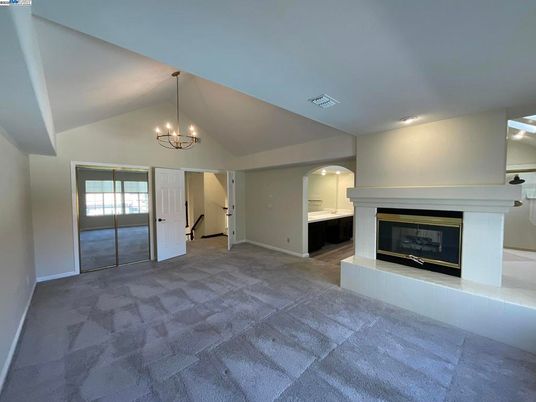Chandelier, Empty room, Fireplace, Interior, Recessed Lighting