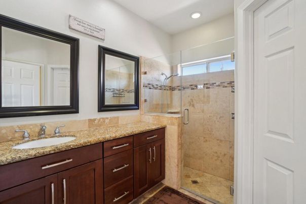 Bathroom, Dual Sink Vanities, Glass Shower, Interior, Recessed Lighting