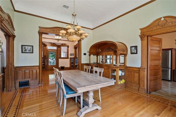 Chandelier, Dining room, Interior, Wood Texture Flooring