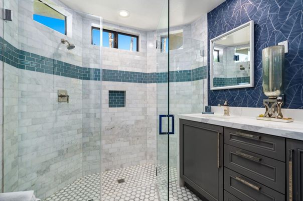Bathroom, Glass Shower, Interior, Recessed Lighting