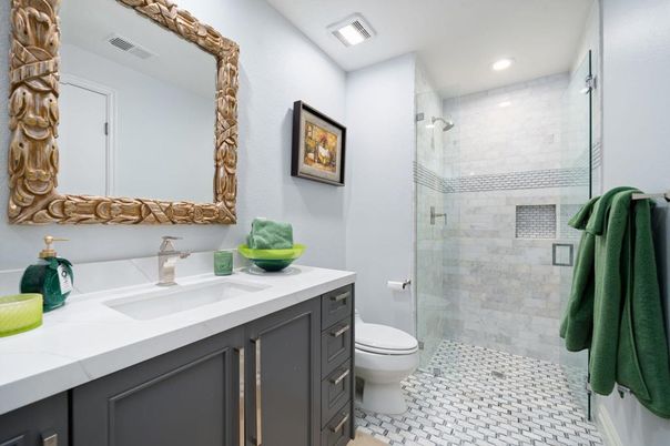 Bathroom, Glass Shower, Interior, Recessed Lighting