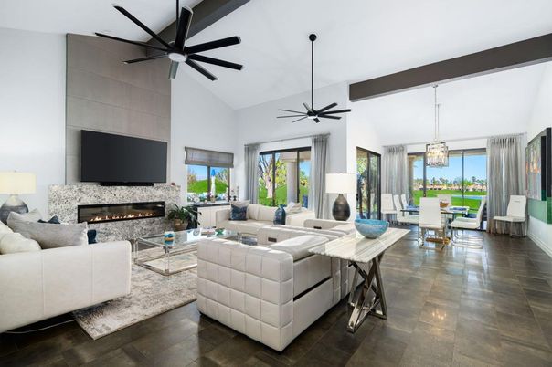 Dining room, Fireplace, Interior, Living room, Pendant Lights