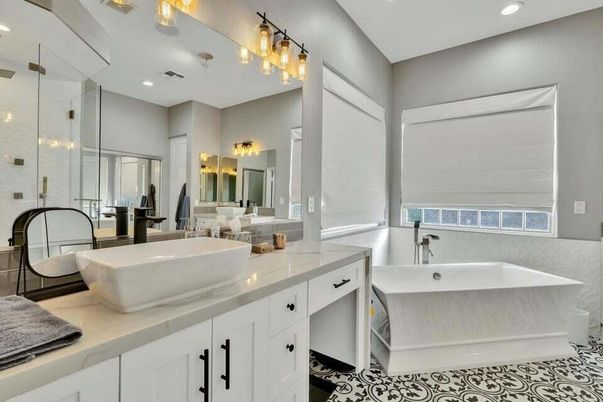 Bathroom, Dual Sink Vanities, Glass Shower, Interior, Recessed Lighting