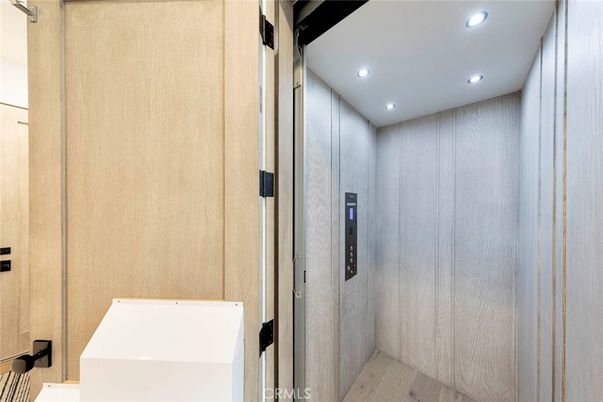 Elevator, Interior, Recessed Lighting, Wood Texture Flooring