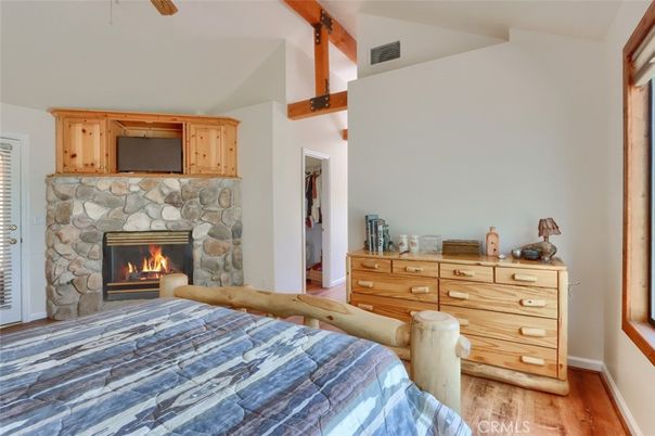 Bedroom, Fireplace, Interior, Wooden Beams, Wood Texture Flooring