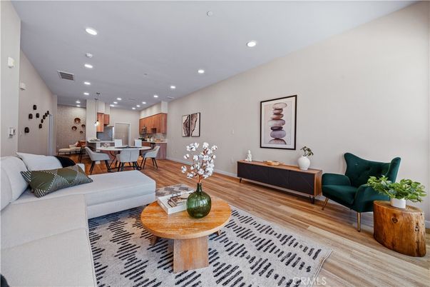 Dining room, Interior, Kitchen, Living room, Pendant Lights, Recessed Lighting, Wood Texture Flooring