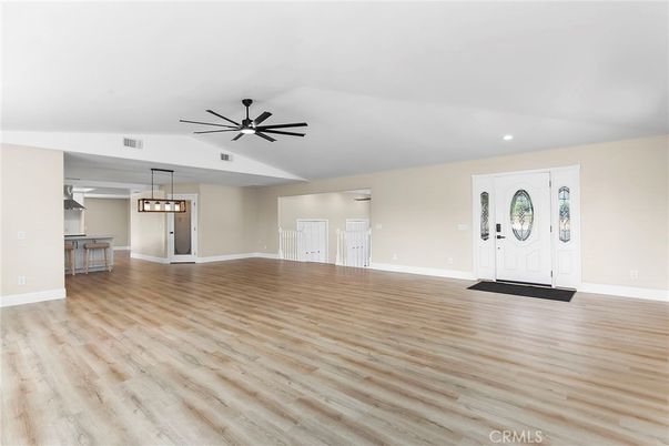 Empty room, Interior, Pendant Lights, Recessed Lighting, Wood Texture Flooring