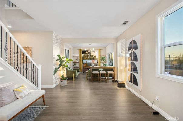 Dining room, Interior, Pendant Lights, Recessed Lighting, Wood Texture Flooring