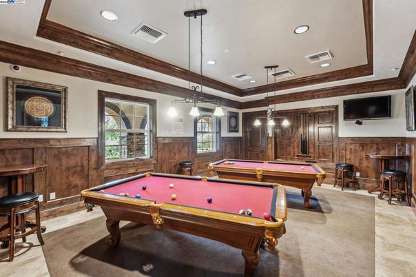 Billiard Table, Game Room, Interior, Pendant Lights, Recessed Lighting, Wooden Walls
