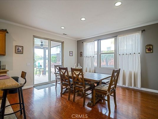 Dining room, Interior, Recessed Lighting, Wood Texture Flooring