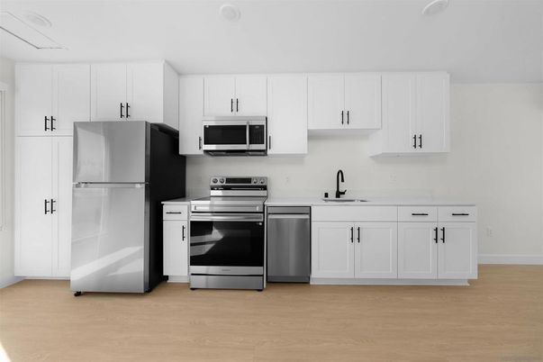 Interior, Kitchen, Stainless Steel Appliances, Wood Texture Flooring