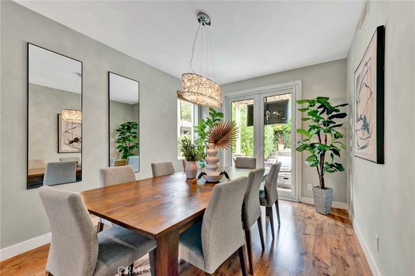 Dining room, Interior, Pendant Lights, Wood Texture Flooring