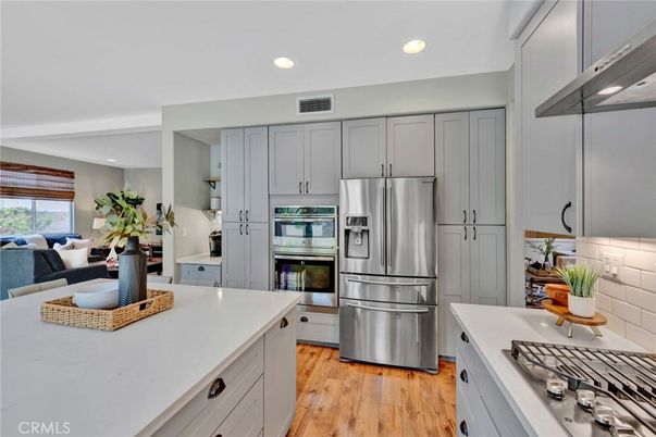 Interior, Kitchen, Living room, Recessed Lighting, Stainless Steel Appliances, Wood Texture Flooring