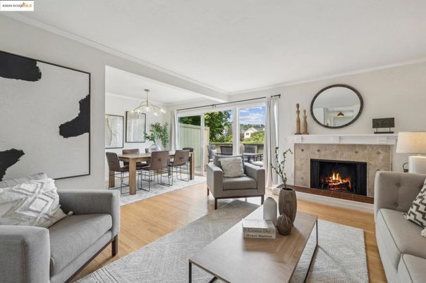 Dining room, Fireplace, Interior, Living room, Pendant Lights, Wood Texture Flooring