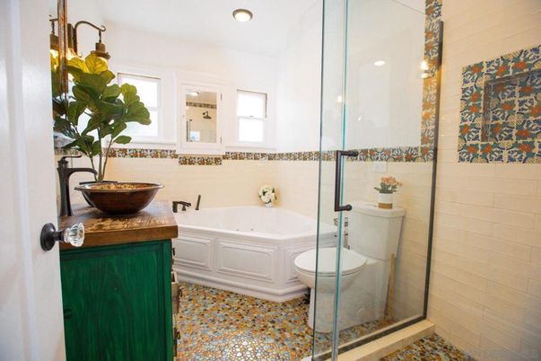 Bathroom, Glass Shower, Interior, Recessed Lighting