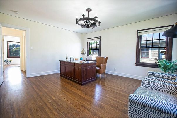 Chandelier, Home Office, Interior, Wood Texture Flooring