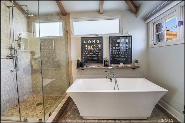 Bathroom, Free Standing Baths, Glass Shower, Interior, Wooden Beams
