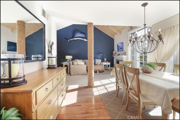 Bedroom, Chandelier, Dining room, Fireplace, Interior, Wooden Ceilings, Wood Texture Flooring