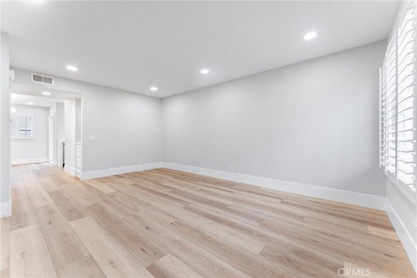 Empty room, Interior, Recessed Lighting, Wood Texture Flooring