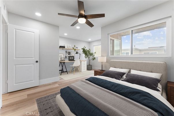 Bedroom, Home Office, Interior, Recessed Lighting, Wood Texture Flooring