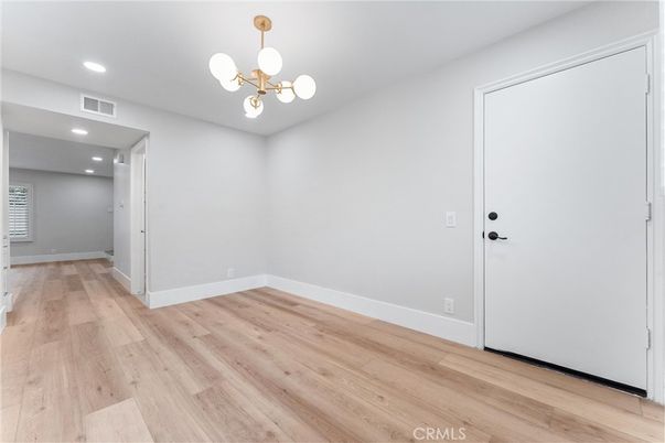 Empty room, Interior, Pendant Lights, Recessed Lighting, Wood Texture Flooring