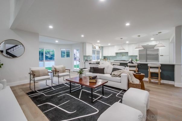 Interior, Kitchen, Living room, Pendant Lights, Recessed Lighting, Stainless Steel Appliances, Wood Texture Flooring