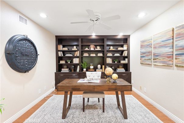 Home Office, Interior, Recessed Lighting, Wood Texture Flooring