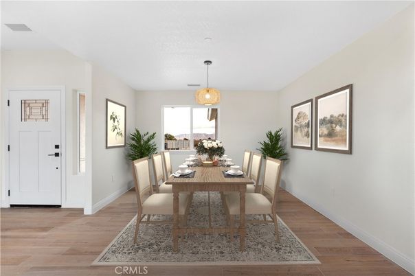 Dining room, Interior, Pendant Lights, Wood Texture Flooring