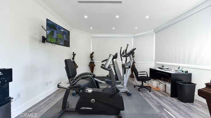 Fitness Equipment, Home Office, Interior, Recessed Lighting, Wood Texture Flooring