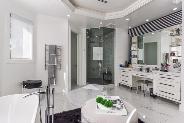 Bathroom, Dual Sink Vanities, Free Standing Baths, Glass Shower, Interior, Marble, Recessed Lighting