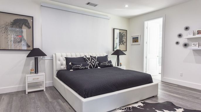 Bedroom, Interior, Recessed Lighting, Wood Texture Flooring