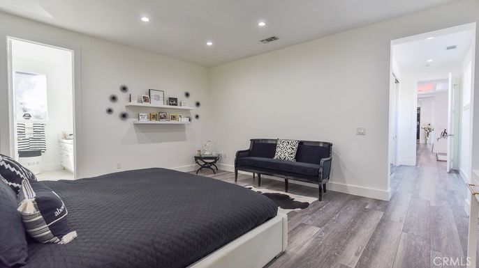 Bedroom, Interior, Recessed Lighting, Wood Texture Flooring