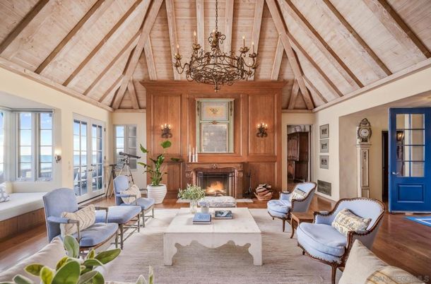 Chandelier, Fireplace, Interior, Living room, Wooden Beams, Wooden Ceilings, Wood Texture Flooring, Wooden Walls