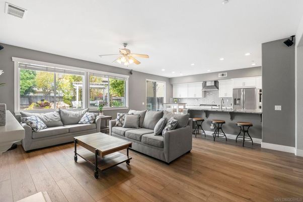 Interior, Kitchen, Living room, Recessed Lighting, Stainless Steel Appliances, Wood Texture Flooring
