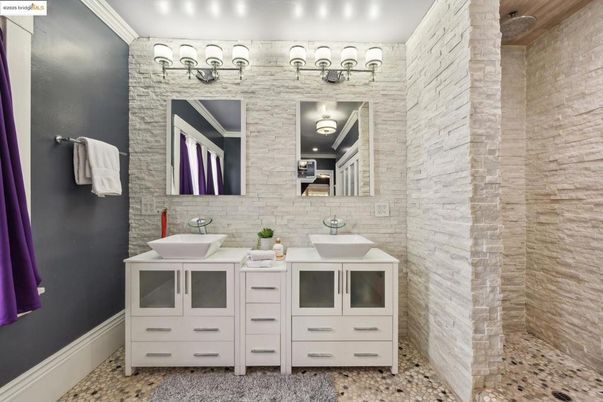 Bathroom, Dual Sink Vanities, Interior, Stone Walls
