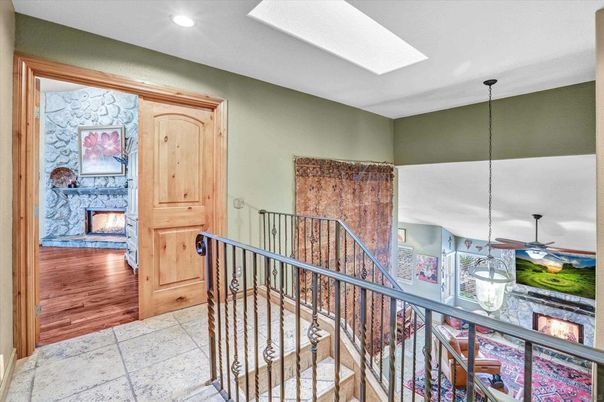 Fireplace, Interior, Pendant Lights, Recessed Lighting, Wood Texture Flooring