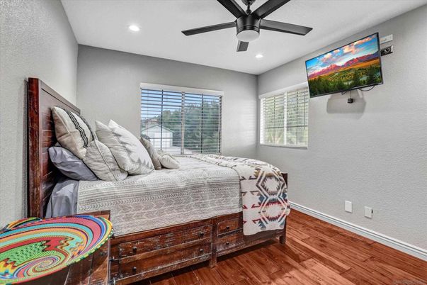 Bedroom, Interior, Recessed Lighting, Wood Texture Flooring