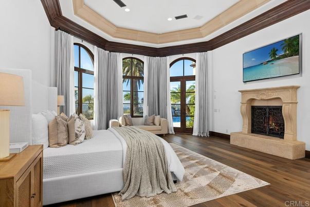 Bedroom, Fireplace, Interior, Recessed Lighting, Wood Texture Flooring