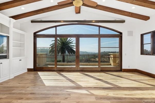 Empty room, Interior, Recessed Lighting, Water, Wooden Beams, Wood Texture Flooring