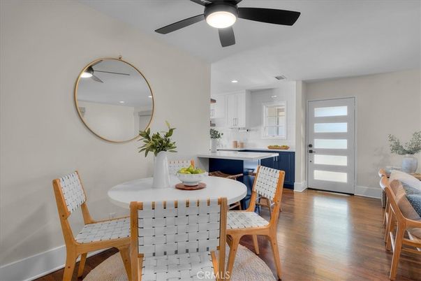 Dining room, Interior, Kitchen, Recessed Lighting, Wood Texture Flooring