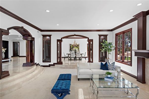 Dining room, Fireplace, Interior, Living room, Pendant Lights, Recessed Lighting