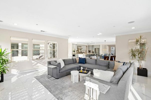 Dining room, Interior, Kitchen, Living room, Marble, Pendant Lights, Recessed Lighting, Stainless Steel Appliances