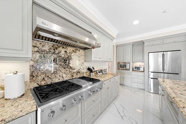 Interior, Kitchen, Marble, Recessed Lighting, Stainless Steel Appliances